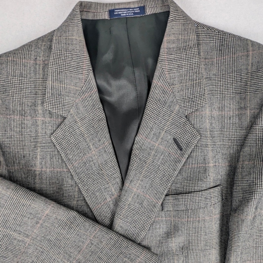 Evan-Picone Mens Grey Glen Plaid 100% Wool Blazer Sport Coat Made in USA 42R